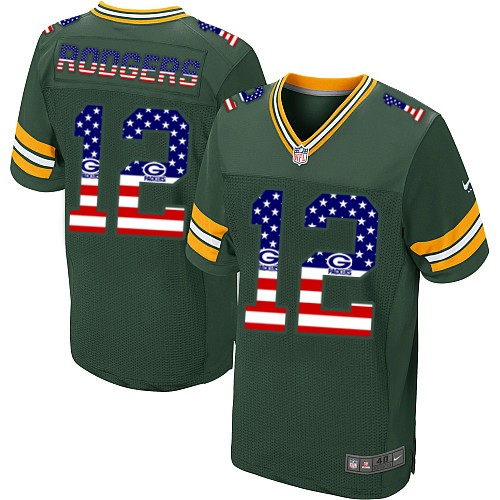 Men's Limited Aaron Rodgers Nike Jersey Green - #12 USA Flag Fashion NFL Green Bay Packers